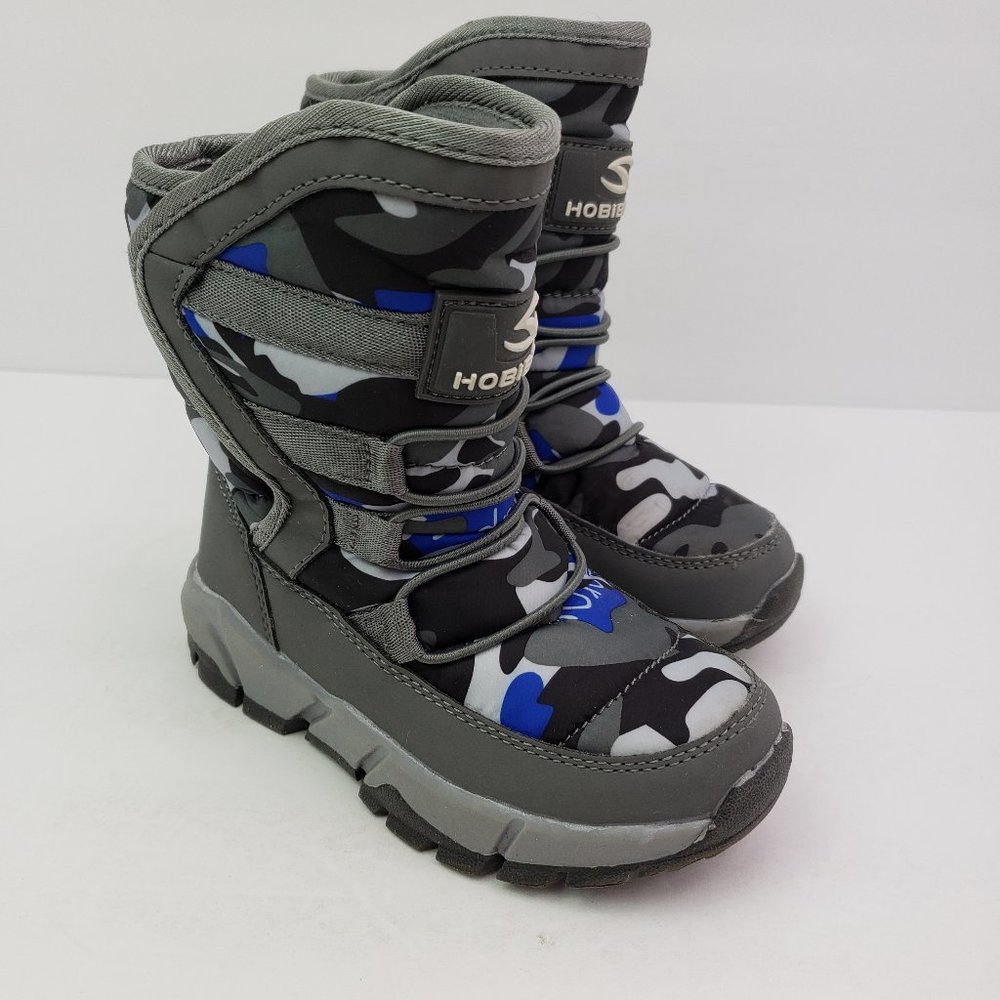 Hobibear Boys Size 2 Gray Blue Camo Faux Fur Lined Winter Snow Boots
